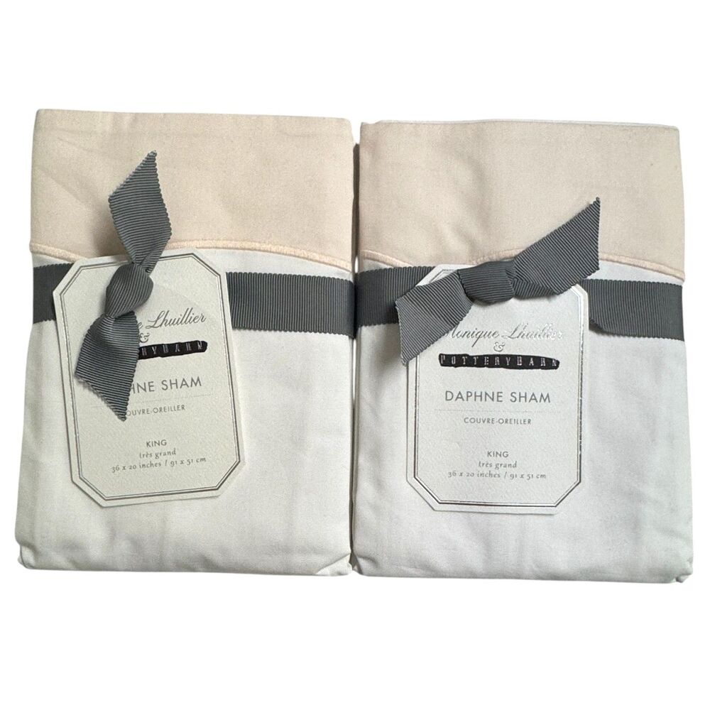 Pottery Barn Monique Lhuillier Daphne Organic Percale King Shams in Shell NEW